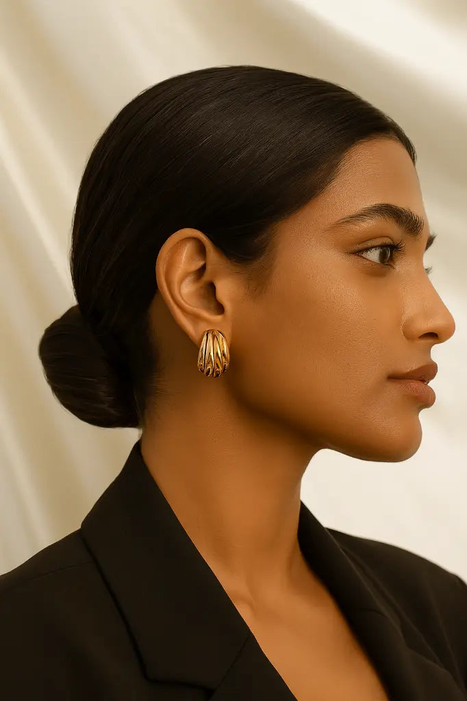 Bold Curl Triple Layer Gold Statement Earrings