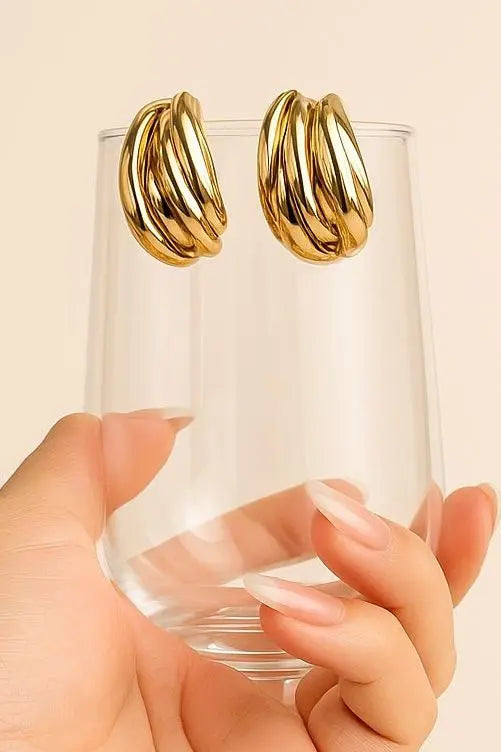 Bold Curl Triple Layer Gold Statement Earrings