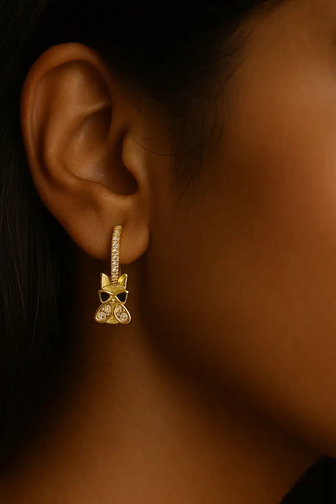 Cat Eye Sparkle Huggies – Gold Crystal Charm Earrings