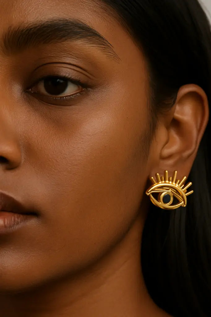 Evil Eye Radiance Studs – Gold Eye Design Earrings