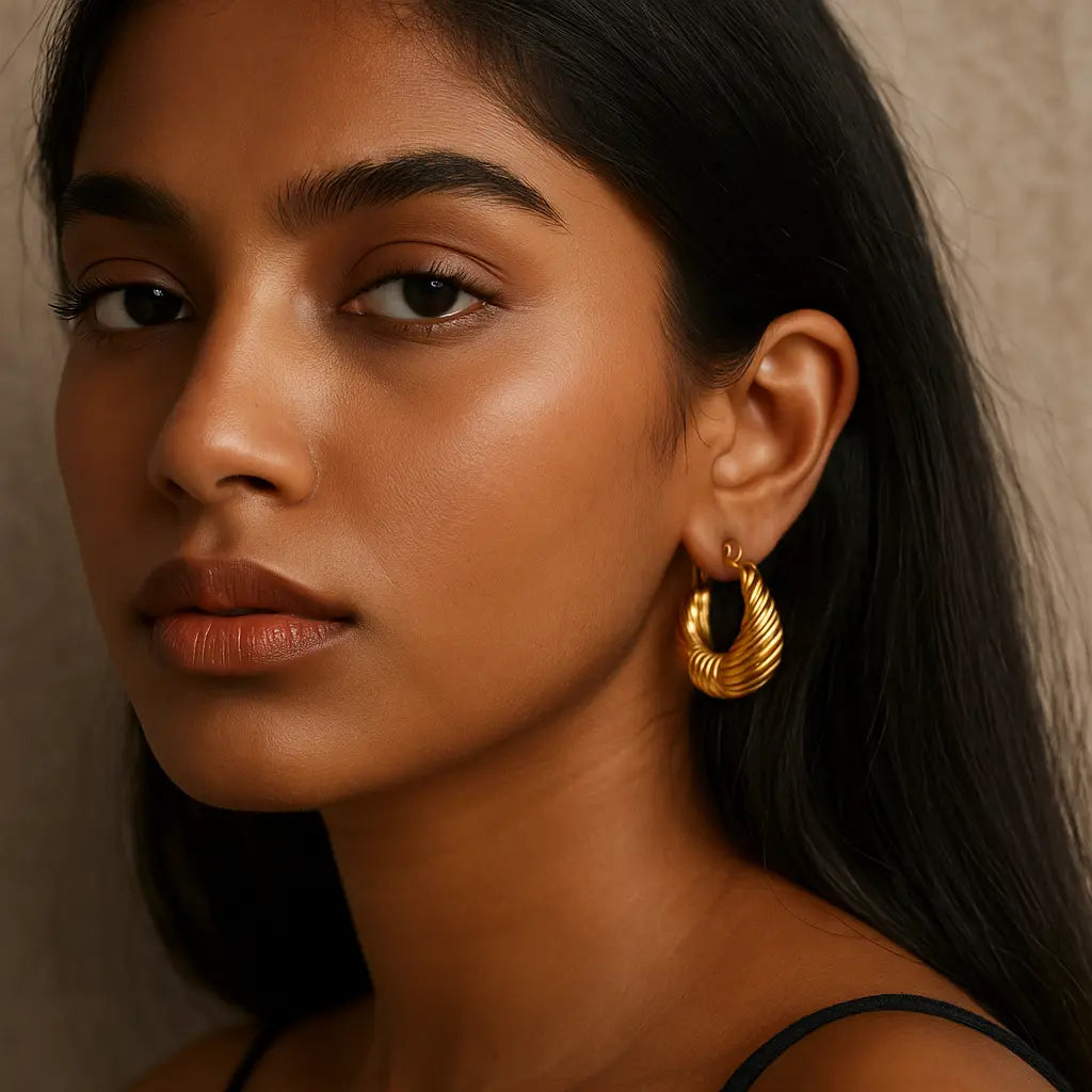 Twisted Dome Hoops – Gold Textured Hoop Earrings