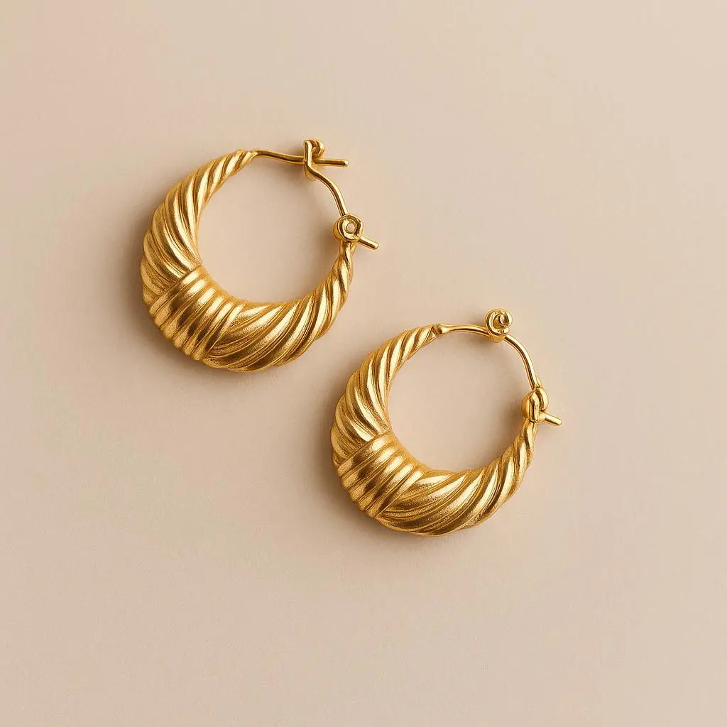Twisted Dome Hoops – Gold Textured Hoop Earrings