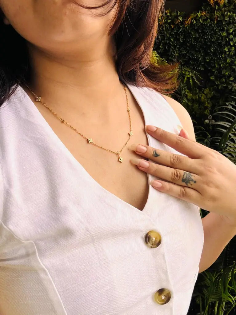 Diamond Cluster Gold Necklace